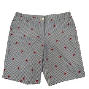 Talbots Petites 12P Bermuda Shorts Preppy Blue White Stripe Crab Print New